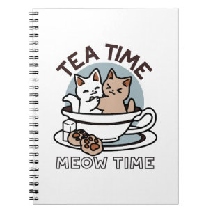 Carnet Tea Time Meow Time - Cute Cat and Tea Design