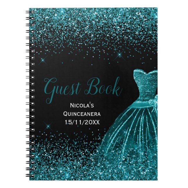 Carnet Teal Blue Dress Faux Glitter Quinceanera Guest  (Devant)