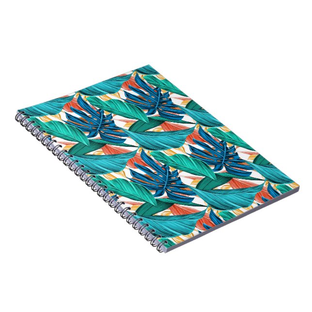Carnet Teal & Blue Floral Leaves Pattern Design (Côté Droit)