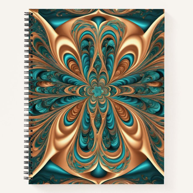 Carnet Teal & Bronze Luxe Bloom | Spirale Fractale Abstra (Devant)