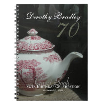 Teapot anglais vintage 70th Birthday Guest Book