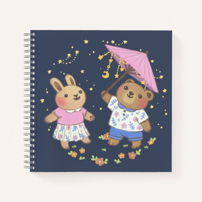 Carnet Teddy Bear et Bunny under the Stars Illustration (Devant)