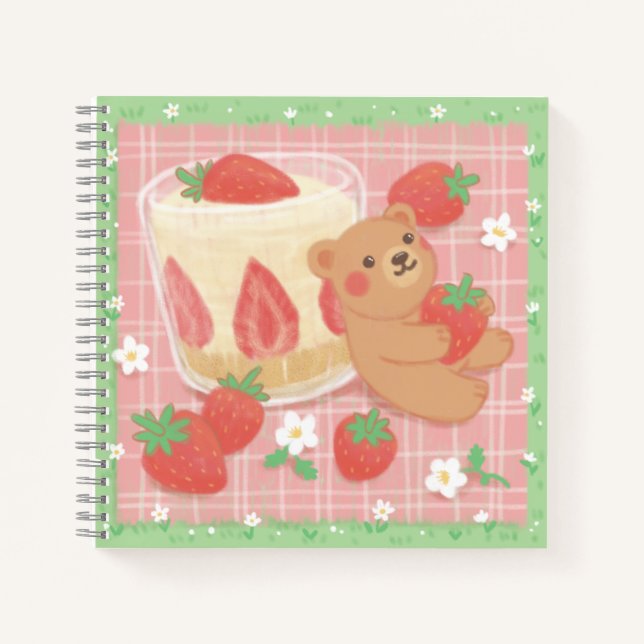 Carnet Teddy Bear Picnic with Strawberries (Devant)