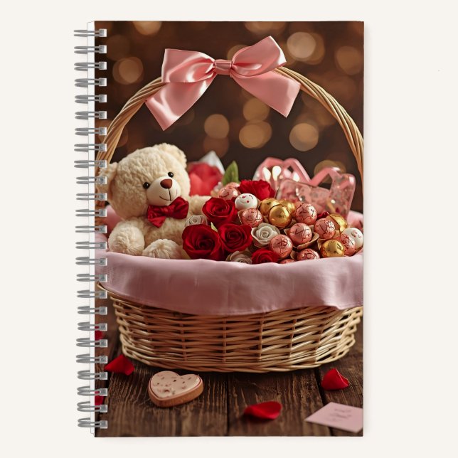 Carnet Teddy Rose Basket Romantic Valentine Love Story  (Recto)