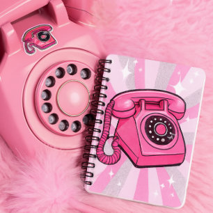 Carnet Téléphone Fixe Rétro Rotatif à Étincelles Roses