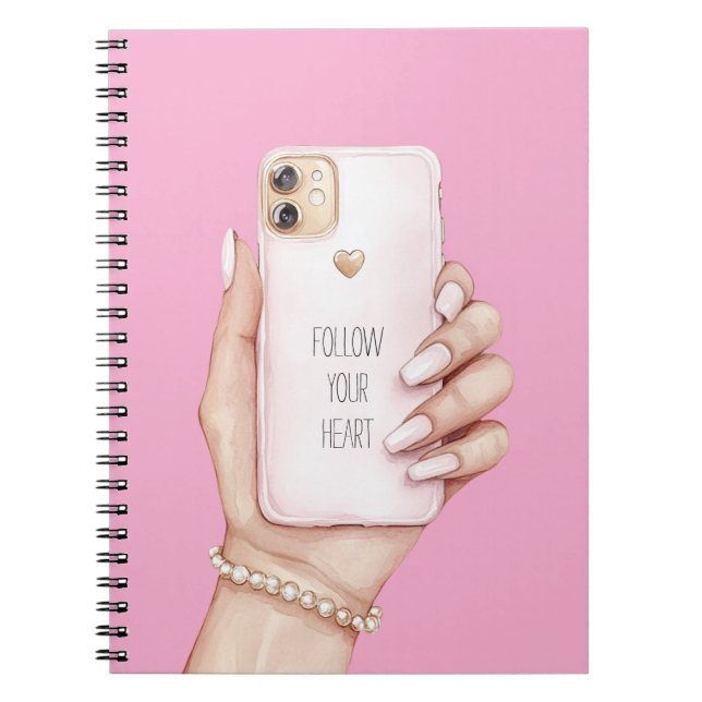 Carnet Téléphone portable chic ongles roses (Devant)