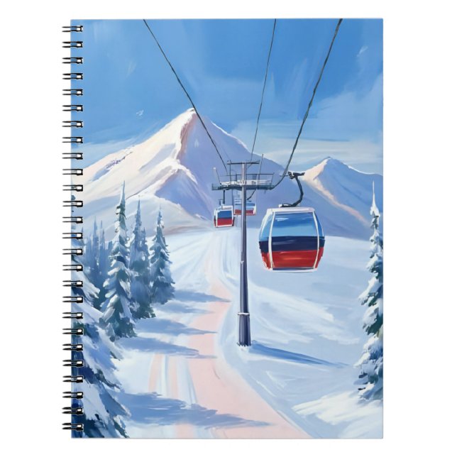 Carnet Télésiège | Gondole de montagne enneigée Aquarelle (Devant)