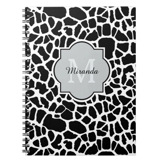 Carnet Tendance Black White Giraffe Imprimer Nom Monogram (Devant)