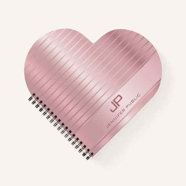Carnet Tendance Élégant Modèle Rose Or Monogramme Moderne (Devant)