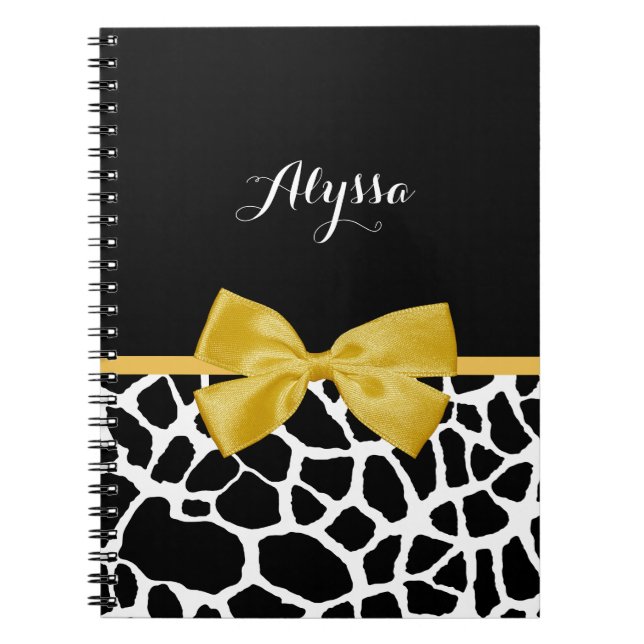 Carnet Tendance Giraffe Imprimer Bow jaune doré avec nom (Devant)