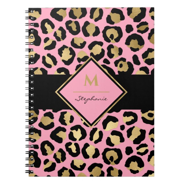 Carnet Tendance Noir Rose et Or Imprimé Léopard |Monogram (Devant)