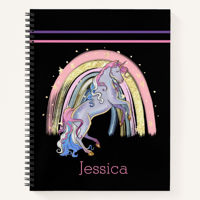 Carnet Tendance Rainbow Unicorn rose violet (Devant)