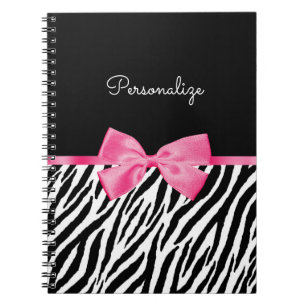 Carnet Tendance Zebra Imprimer Chic Hot Pink Bow et nom