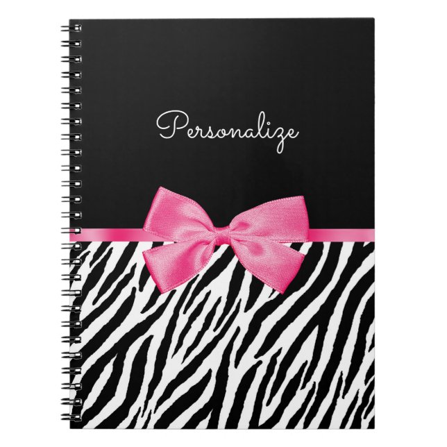 Carnet Tendance Zebra Imprimer Chic Hot Pink Bow et nom (Devant)