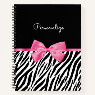 Carnet Tendance Zebra Print Chic Hot Rose Bow et nom
