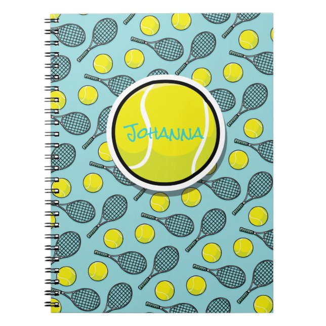 Carnet Tennis Ball Jaune Blanc Turquoise Bleu Noir Nom (Devant)