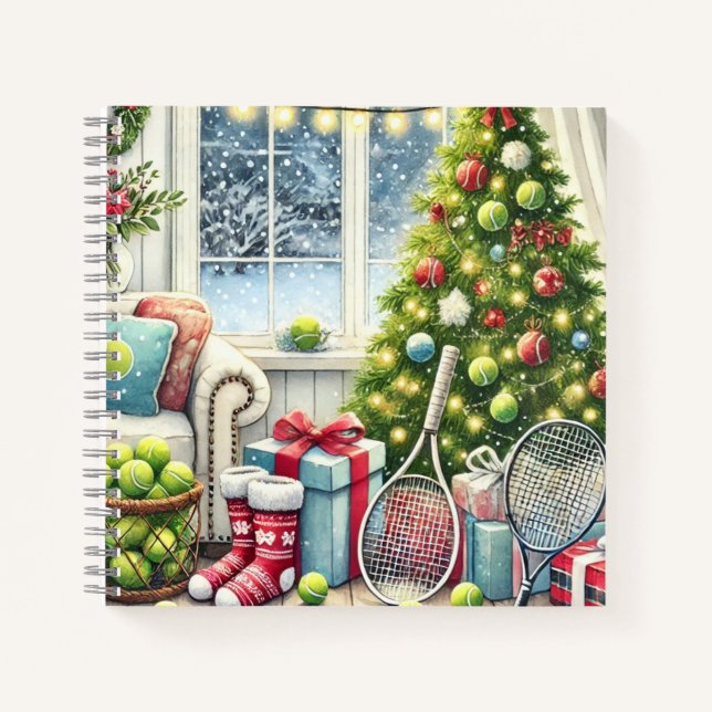 Carnet Tennis Noël Thème avec Ball et Racket (Devant)