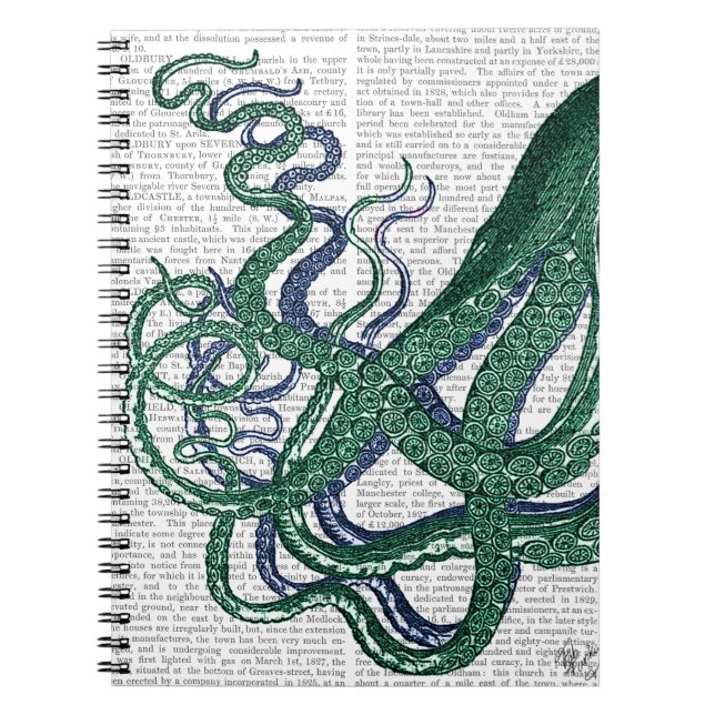 Carnet Tentacles de pieuvre vert et bleu (Devant)