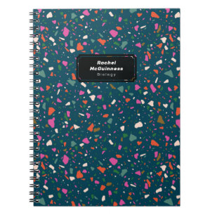Carnet Terrazzo bleu turquoise avec nom et sujet