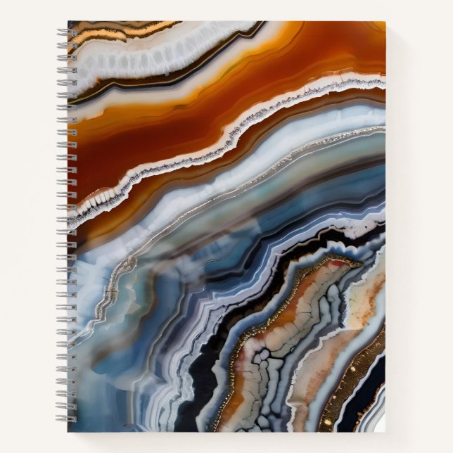 Carnet Terre Cuite Rouge Agate Géode Blanche Noire Bleue  (Devant)