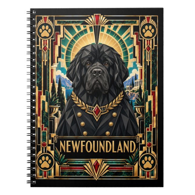 Carnet Terre-Neuve, chien Art Déco (Devant)