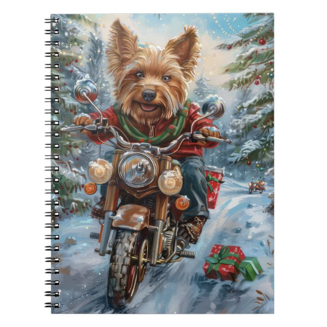 Carnet Terrier Australien à Vélo à Noël (Devant)