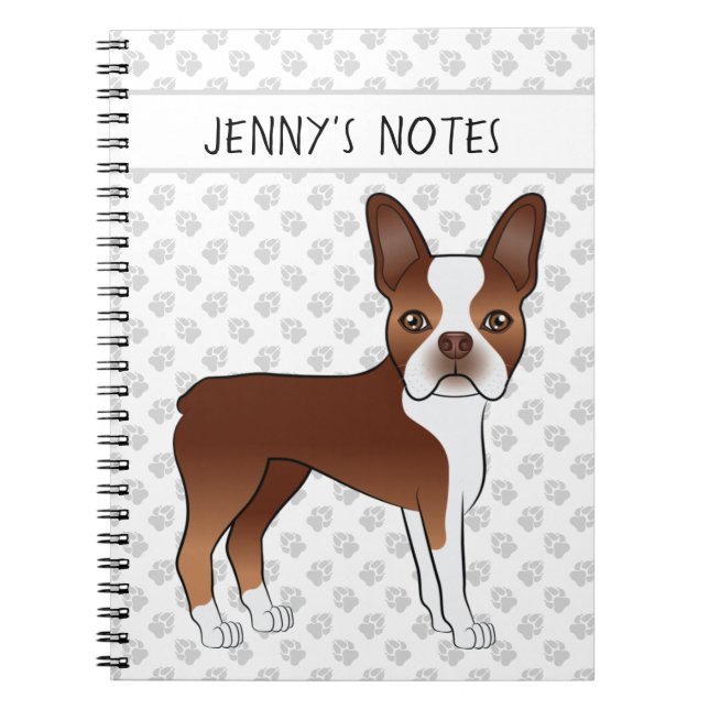 Carnet Térrier de Boston rouge mignon chien de dessin ani (Devant)