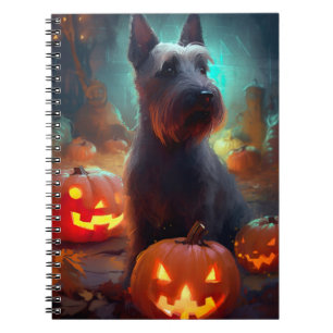 Carnet Terrier écossais d'Halloween avec des citrouilles