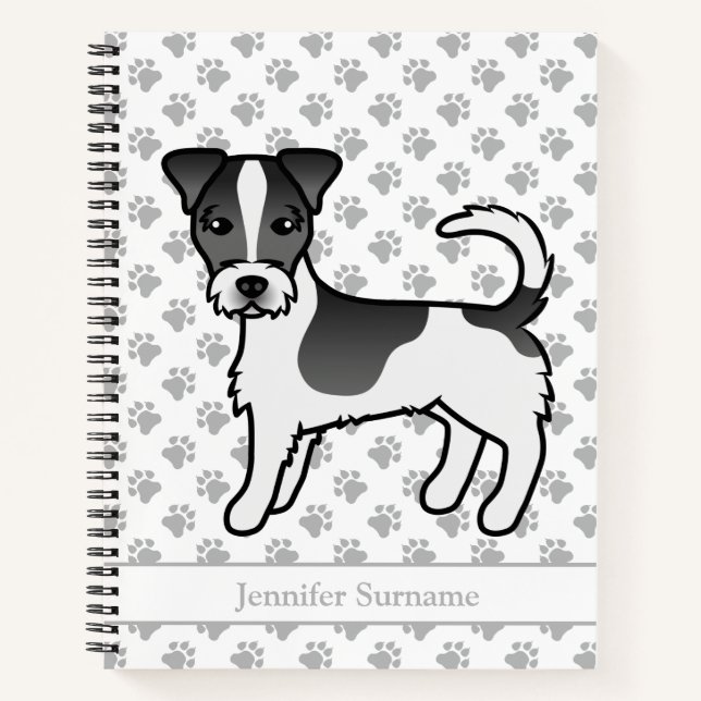 Carnet Térrier Jack Russell à poil dur noir et nom (Devant)
