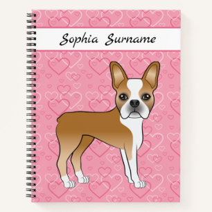 Carnet Tervueren Boston Terrier Chien Sur Coeurs Roses Et