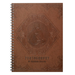 Carnet tête de cheval en cuir marron vintage