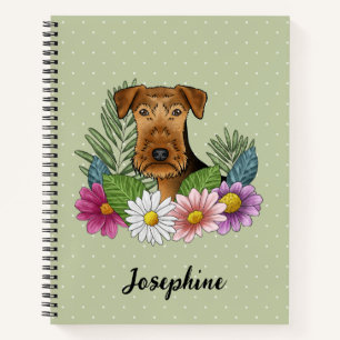 Carnet Tête de chien Airedale Terrier Fleurs Colorées Ver
