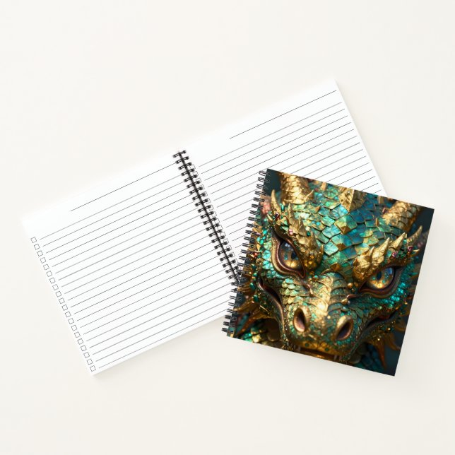 Carnet Tête de dragon turquoise et or (Intérieur)