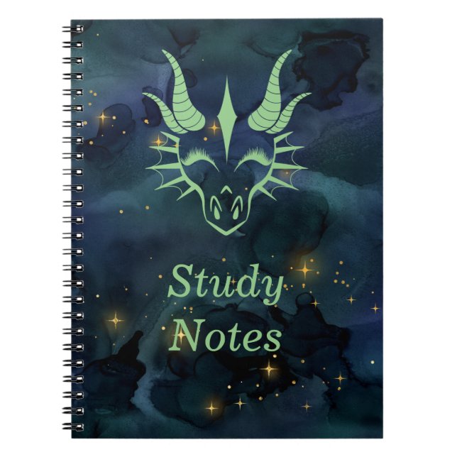 Carnet Tête de dragon vert chic et univers bleu foncé (Devant)