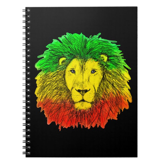 Carnet Tête de lion Rasta rouge jaune vert dessin Jamaïqu (Devant)