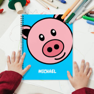 Carnet Tête de porc mignonne Nom simple de dessin Monog