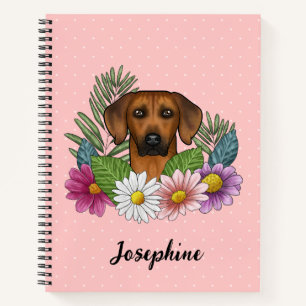 Carnet Tête de Rhodesian Ridgeback Fleurs Colorées Sur Fo