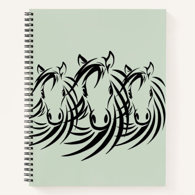 Carnet Têtes de cheval noir sur fond vert (Devant)