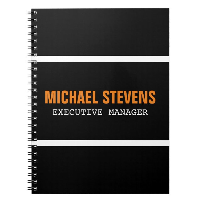 Carnet Texte Gras Noir Blanc Orange Style Votre Nom (Devant)