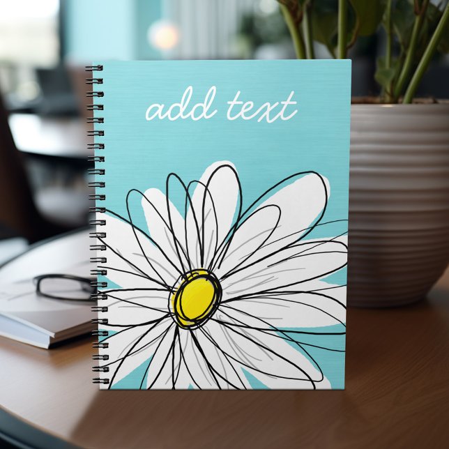 Carnet Texte personnalisé Aqua et Jaune Whimsical Daisy (Personalized notebook - add name and custom text)