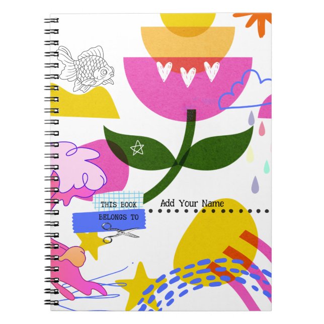 Carnet TEXTE PERSONNALISÉ - Collage en gras avec fleur (Devant)