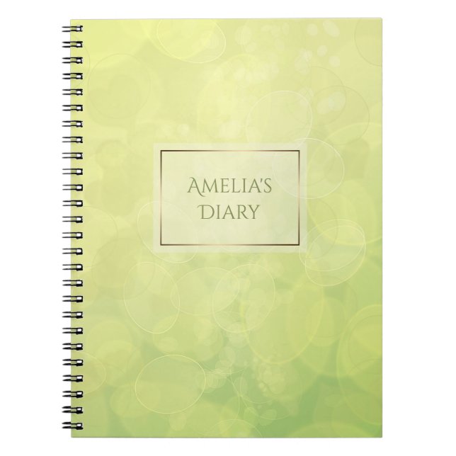 Carnet Texture abstraite de chaux de vert de bokeh. Nom (Devant)