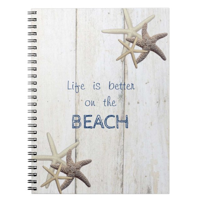 Carnet Texture de bois adorable, étoile de mer, plage   (Devant)