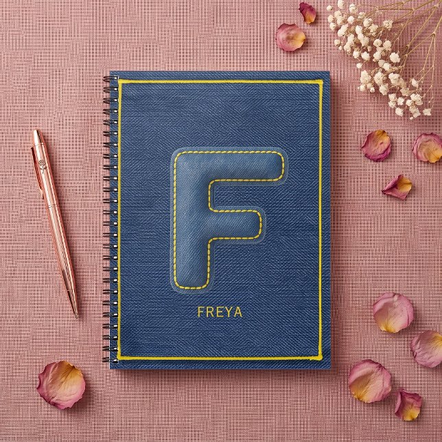Carnet Texture de denim bleu monogramme initiale F nom (Créateur téléchargé)