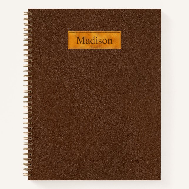 Carnet Texture de faux cuir marron avec bannière en feuil (Devant)