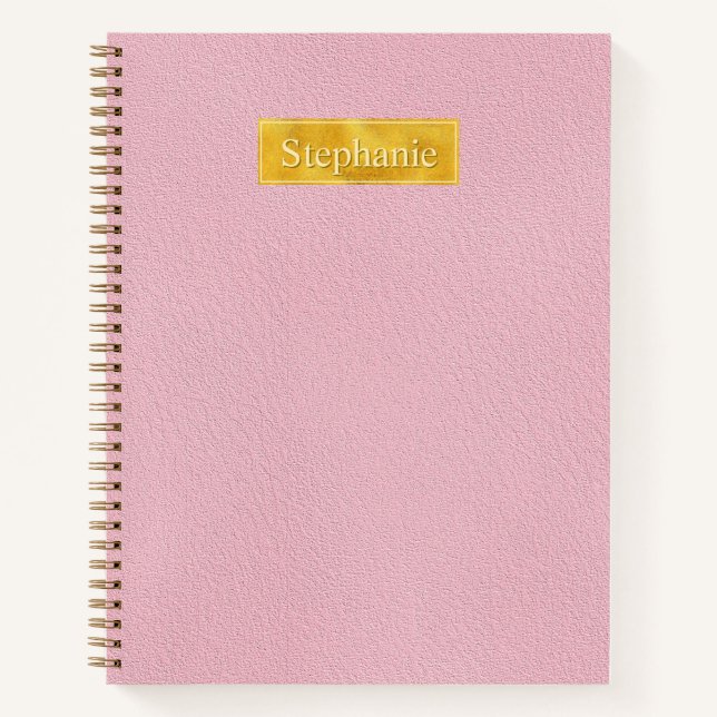Carnet Texture de faux cuir rose avec bannière en feuille (Devant)