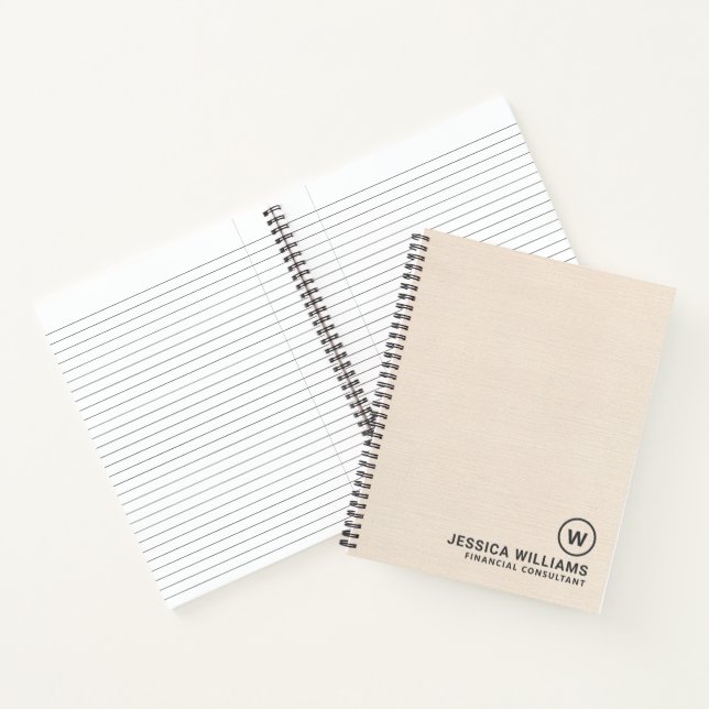 Carnet Texture de lin beige avec typographie noire simple (Intérieur)