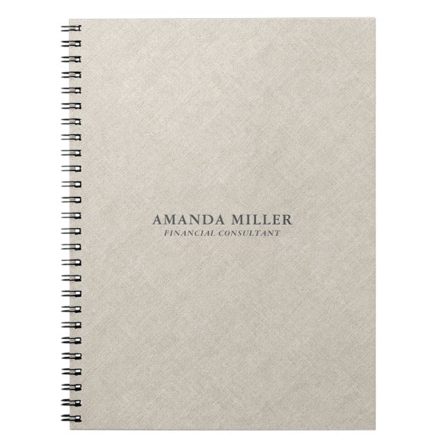 Carnet Texture de lin beige naturel avec typographie gris (Devant)
