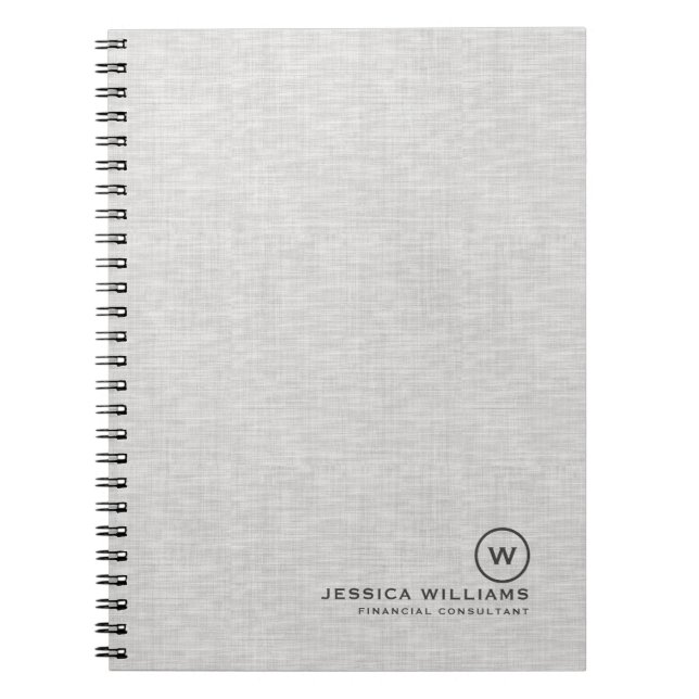 Carnet Texture de lin gris avec typographie noire simple (Devant)