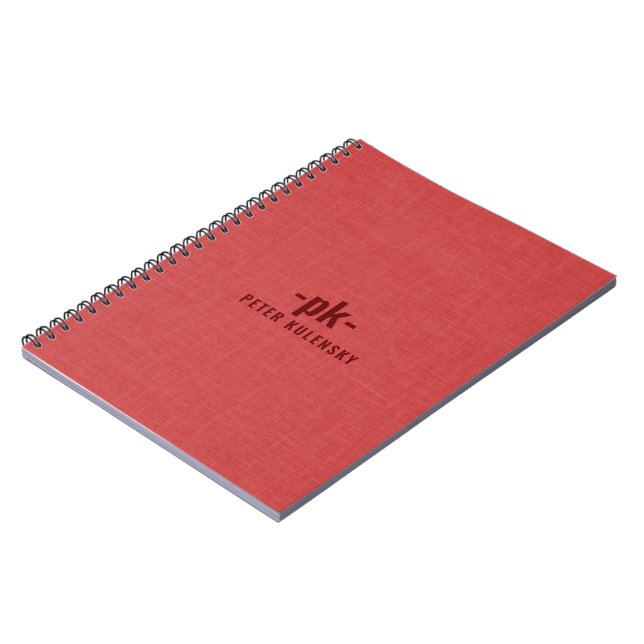 Carnet Texture de lin rouge brûlé avec typographie marron (Côté gauche)